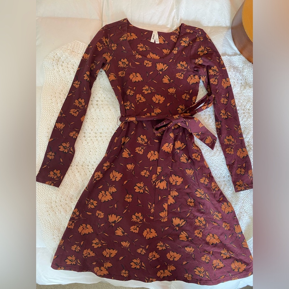 Pact Fit-and-Flare Ballet Dress - Purple/Burgundy with Orange Flowers (XS)